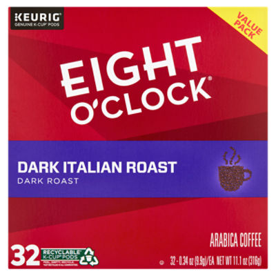 Eight O'Clock Dark Italian Roast Arabica Coffee K-Cup Pods Value Pack, 0.34 oz, 32 count