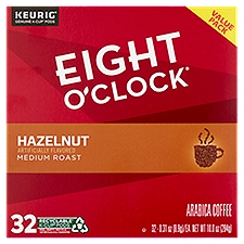 Eight O'Clock Hazelnut Medium Roast Arabica Coffee K-Cup Pods Value Pack, 0.31 oz, 32 count