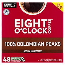 EIGHT O'CLOCK 100% Colombian Peaks Medium Roast Coffee K-Cup Pods Value Pack, 0.33 oz, 48 count
