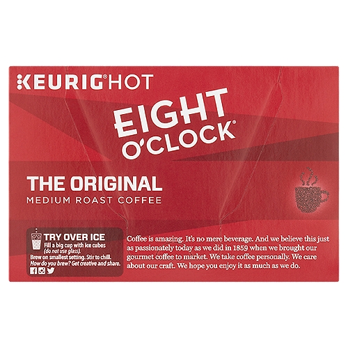 Eight O'Clock The Original Medium Roast Coffee K-Cup Pods, 0.34 oz, 12 count
Our oldest recipe and most iconic roast. Medium roasted to deliver sweet and fruity notes with a well-balanced finish.
