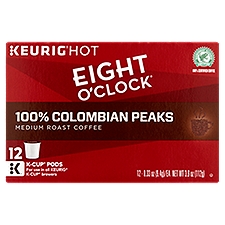 Eight O'Clock 100% Colombian Peaks Medium Roast Coffee K-Cup Pods, 0.33 oz, 12 count