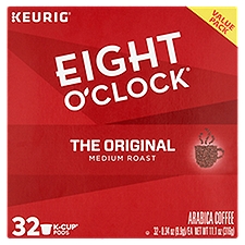 Eight O'Clock The Original Medium Roast Arabica Coffee K-Cup Pods Value Pack, 0.34 oz, 32 count