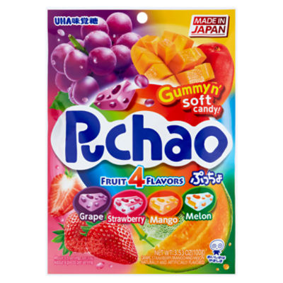 UHA Puchao Fruit 4 Flavors Gummyn' Soft Candy!, 3.53 oz