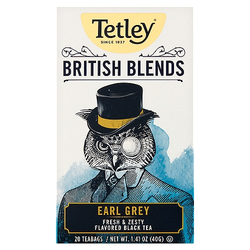 Tetley British Blends Earl Grey Fresh & Zesty Flavored Black Teabags, 20 count, 1.41 oz