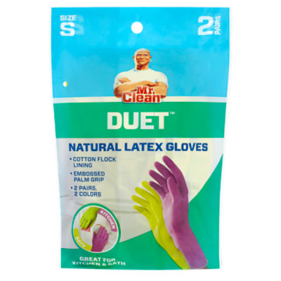 Mr. Clean Duet Natural Latex Gloves, Size S, 2 pairs