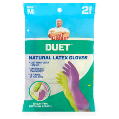 Mr. Clean Duet Natural Latex Gloves, Size M, 2 pairs