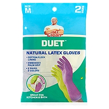 Mr. Clean Duet Natural Latex Gloves, Size M, 2 pairs