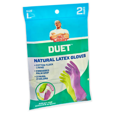 Mr. Clean Duet Natural Latex Gloves, Size L, 2 pairs