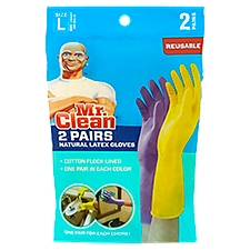 Mr. Clean Reusable Natural Latex Gloves, Size L, 2 pair