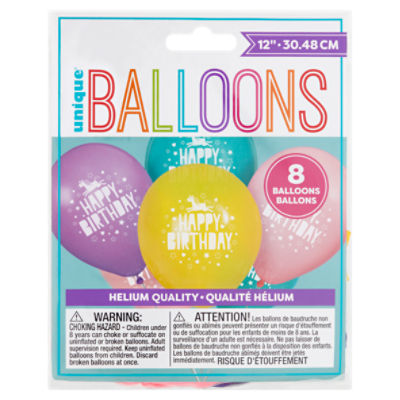 Unique Happy Birthday Balloons, 8 count