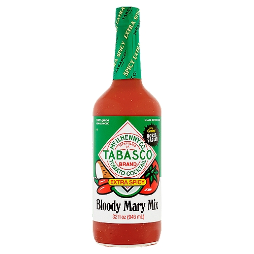 Tabasco Extra Spicy Bloody Mary Mix Tomato Cocktail, 32 fl oz
No one is quite sure when horseradish was first added to the Bloody Mary. But ever since, this extra spicy combination has been a big hit with serious Bloody Mary lovers. What makes Tabasco® Extra Spicy Bloody Mary Mix special is the grated horseradish we add. Unlike reconstituted horseradish, which loses its pungency over time, the grated horseradish in Tabasco® Bloody Mary Mix keeps all of the kick and flavor to the very last drop!