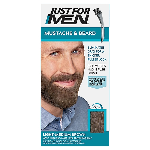 Just For Men Mustache & Beard M-30 Light-Medium Brown Facial Haircolor Kit, Multiple Application