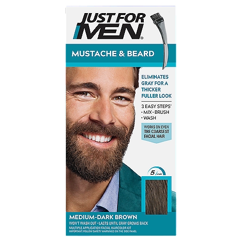 Just For Men Mustache & Beard M-40 Medium-Dark Brown Facial Haircolor Kit, Multiple Application