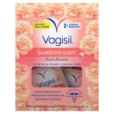 Vagisil Scentsitive Scents Peach Blossom Intimate Cleansing Cloths, 16
