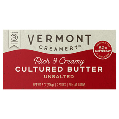 VERMONT CREAMERY Unsalted Cultured Butter, 2 count, 8 oz