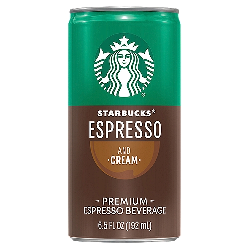 Starbucks Espresso and Cream Premium Espresso Beverage, 6.5 fl oz
A Premium Ready-to-Drink Coffee Beverage. Rich, bold Starbucks espresso, just the right amount of cream and a double dose of “done and done.''