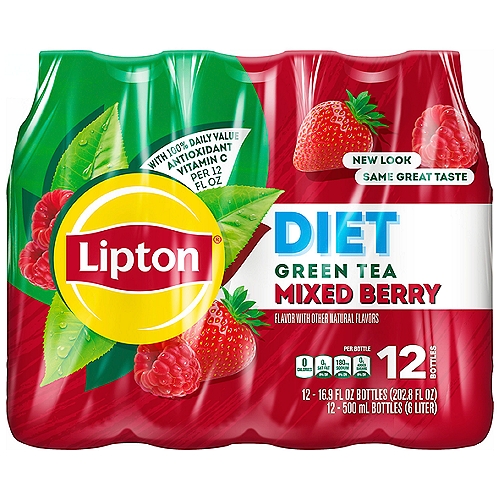 Lipton Diet Green Tea, Mixed Berry, 16.9 Fl Oz, 12 Count