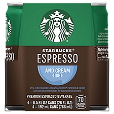 Starbucks Light Espresso and Cream Premium Beverage, 6.5 fl oz, 4 count