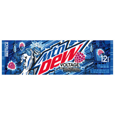 Mtn Dew Voltage Dew Soda, Charged With Raspberry Citrus And Ginseng Flavor, 12 Fl Oz, 12 Count