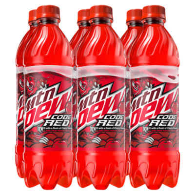 Mtn Dew Code Red Soda DEW With A Rush Of Cherry 16.9 Fl Oz, 6 Count Bottles