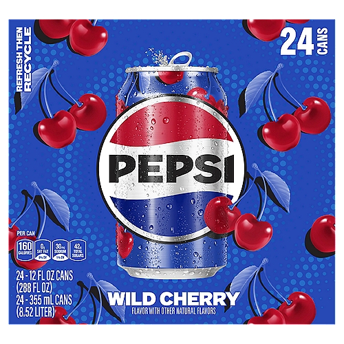 Pepsi Wild Cherry Soda, 12 fl oz, 24 count