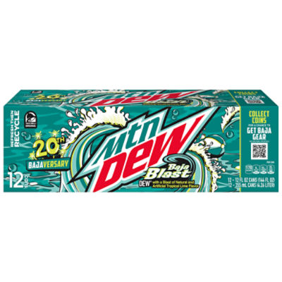 Mtn Dew Baja Blast DEW, With a Blast Of Natural & Artificial Tropical Lime Flavor, 12 Fl Oz, 12 Count
