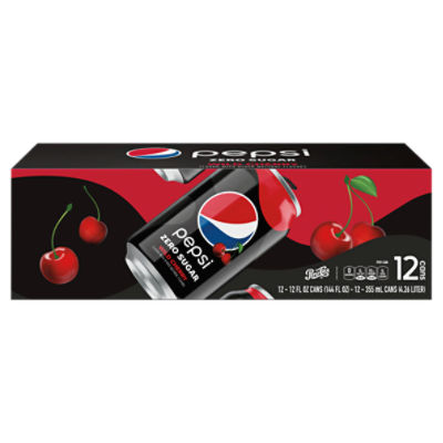 Pepsi Zero Sugar Wild Cherry Soda, 12 fl oz, 12 count