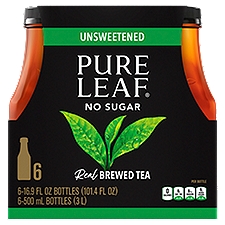 Pure Leaf Unsweetened Black Tea Real Brewed Tea, 16.9 fl oz, 6 count, 101.4 Fluid ounce