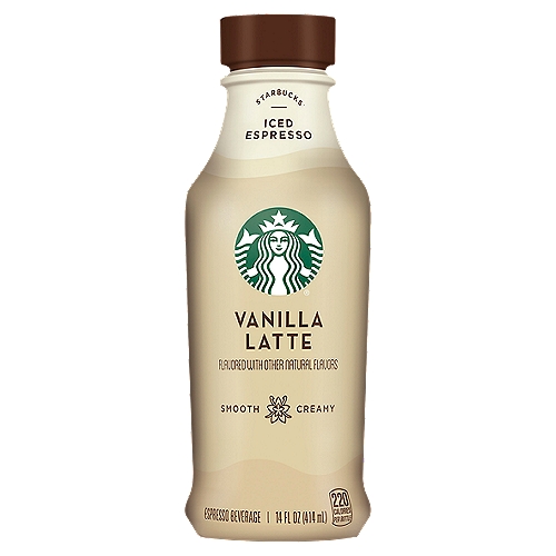 Starbucks Vanilla Latte Iced Espresso, 14 fl oz
Espresso Beverage

Inspired by a familiar favorite served in our cafés every day. Bold espresso swirled with creamy milk and vanilla flavor for a velvety smooth sip.