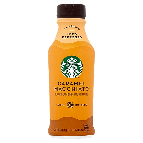 Starbucks Caramel Macchiato Iced Espresso Beverage, 14 fl oz
Inspired by a signature favorite served in our cafés every day. Buttery caramel flavor blended with our bold espresso and creamy milk.