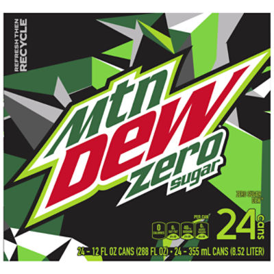 Mtn Dew Zero Sugar DEW Soda, Citrus, 12 Fl Oz, 24 Count
