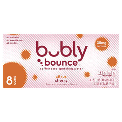 Bubly Bounce Citrus Cherry Caffeinated Sparkling Water, 12 fl oz, 8 count The Fresh Grocer