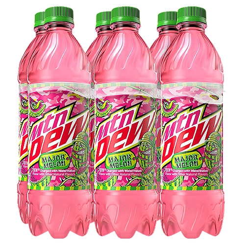 Mtn Dew Major Melon Dew Charged With Watermelon Flavor 16.9 Fl Oz 6 Count Bottles