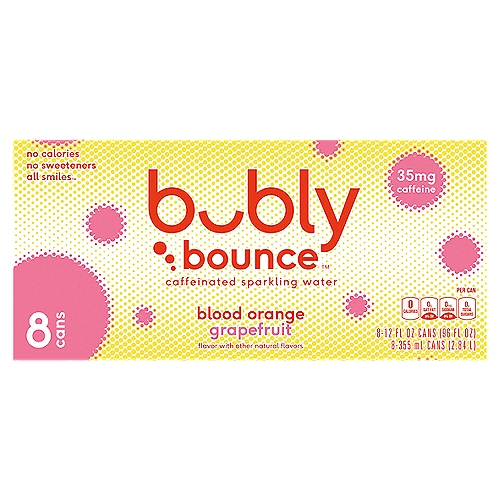 Bubly Bounce Blood Orange Grapefruit Caffeinated Sparkling Water, 12 fl oz, 8 count
All smiles™

We're pumped