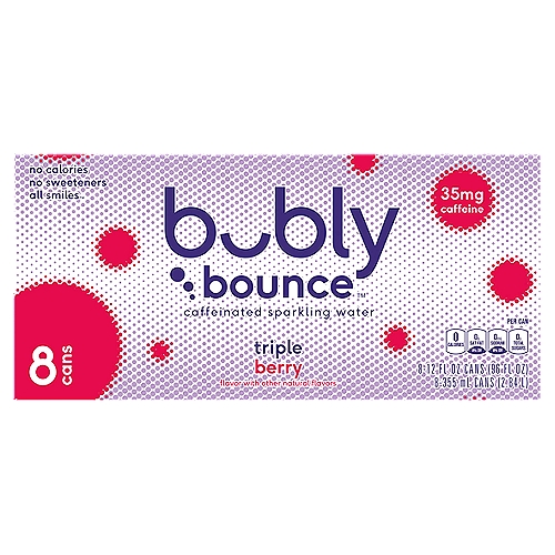 Bubly Bounce Triple Berry Caffeinated Sparkling Water, 12 fl oz, 8 count