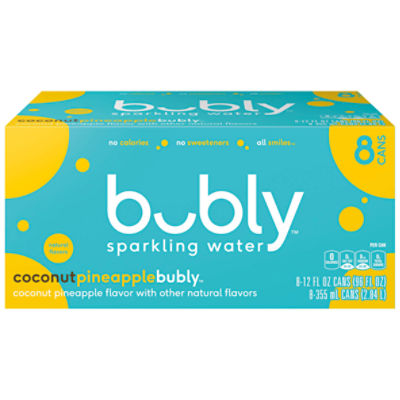Bubly Sparkling Water, Coconut Pineapple, 12 Fl Oz, 8 Count