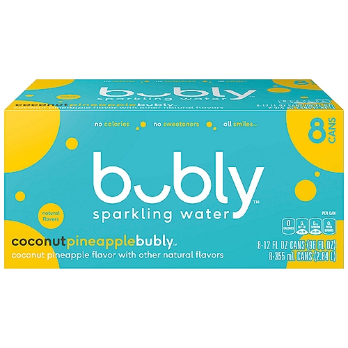 Bubly Sparkling Water, Coconut Pineapple, 12 Fl Oz, 8 Count