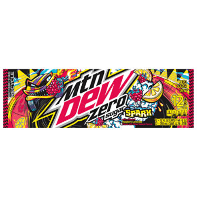 Mtn Dew Zero Sugar Spark Raspberry Lemonade Soda, 12 fl oz, 12 count