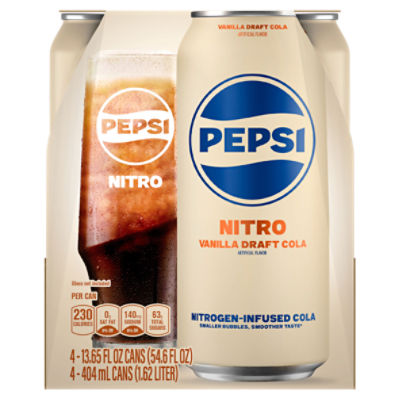 Pepsi Nitro Nitrogen Infused Cola, Vanilla Draft Cola Artificial Flavor, 13.65 Fl Oz, 4 Count