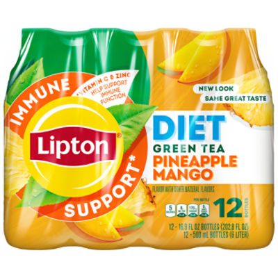 Lipton Diet Green Tea Immune Support, Pineapple Mango, 16.9 Fl Oz, 12 Count