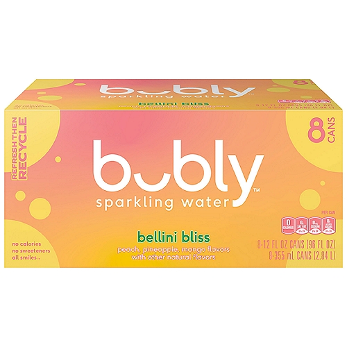 Bubly Sparkling Water, Bellini Bliss, 12 Fl Oz, 8 Count
