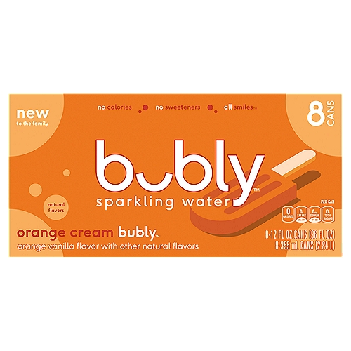 Bubly Orange Cream Sparkling Water, 12 fl oz, 8 count