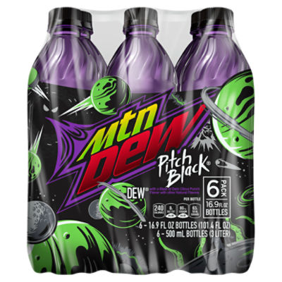 Mtn Dew Pitch Black Soda, 16.9 fl oz, 6 count