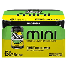 Starry Zero Sugar Mini Soda Lemon Lime 7.5 Fl Oz 6 Count, Paperboard