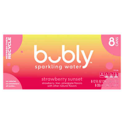 Bubly Sparkling Water Strawberry Sunset 12 Fl Oz, 8 Count