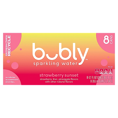 Bubly Sparkling Water Strawberry Sunset 12 Fl Oz, 8 Count