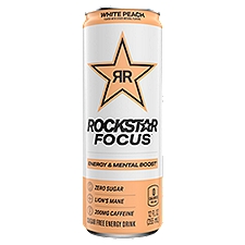 Rockstar Focus White Peach Sugar Free Energy Drink, 12 fl oz