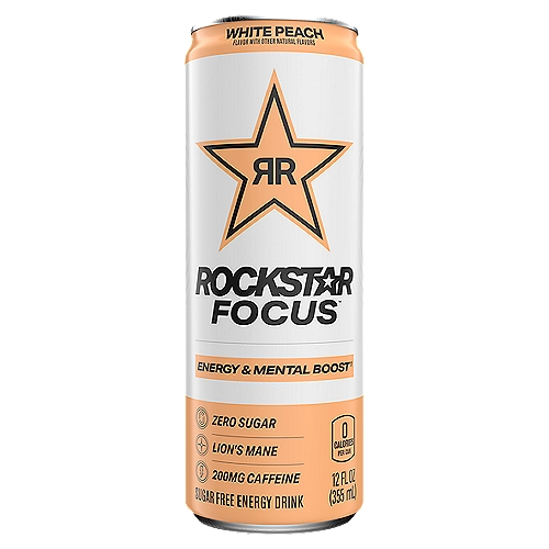 Rockstar Focus White Peach Sugar Free Energy Drink, 12 fl oz