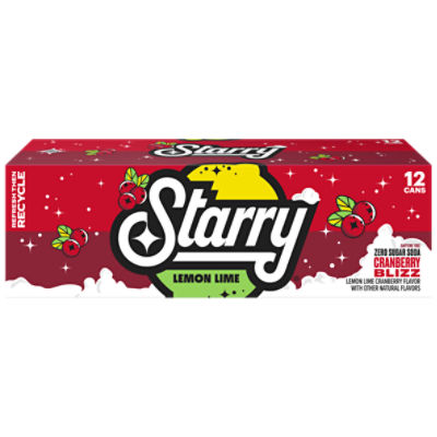 Starry Zero Sugar Soda Lemon Lime Cranberry Blizz 12 Fl Oz, 12 Count