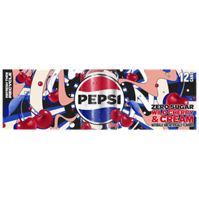 Pepsi Zero Sugar Soda Wild Cherry & Cream 12 Fl Oz, 12 Count